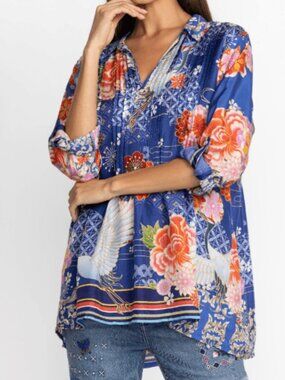 Johnny Was 100% Silk Pajaro Coddi Blouse S NWT